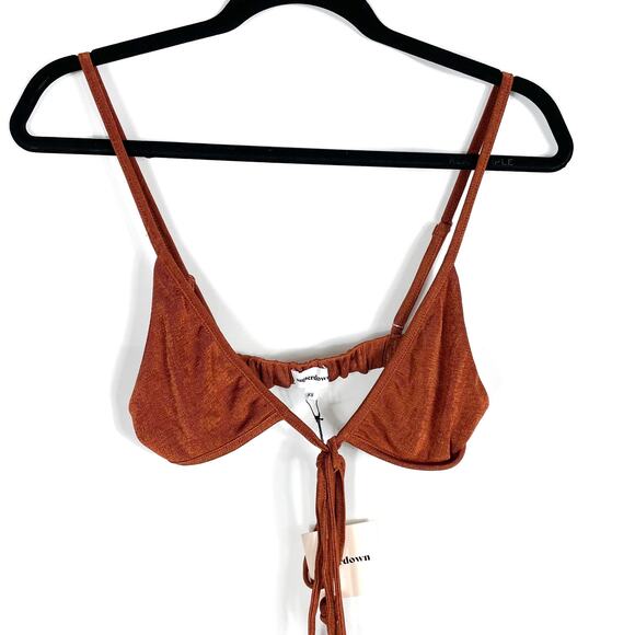 Superdown Irene Strappy Pant Set Brown Slinky Jersey 2pc Ruched Sheen Sz XL - Picture 11 of 13